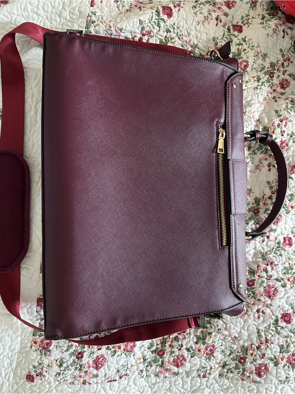 Studded Burgundy Women's Crossbody Satchel Briefcase Laptop Bag - Picture 2 of 7